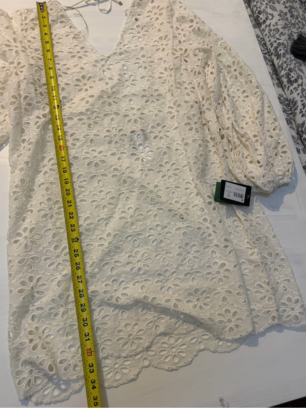 kate spade White Eyelet V-Neck Swim Coverup with Balloon Sleeves eyelet cover up - Picture 11 of 16